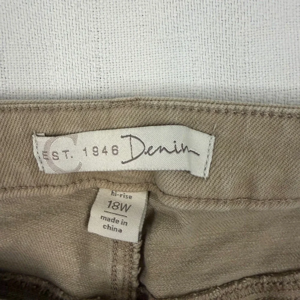 C. Est. 1946 Denim Tan Frayed Hem Wide Leg Flare Jeans Hi-Rise Plus Size 18W